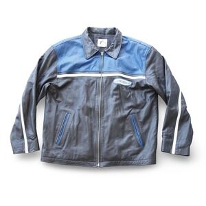 Pepsi Next Generation VTG Y2K Leather Jacket Men's XL Black Blue Colorblock Zip